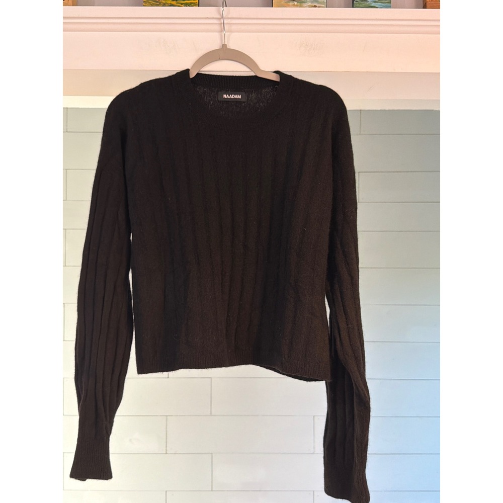 NAADAM Black 100% Cashmere Wide Ribbed Crew Neck Sweater Large